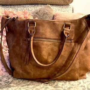 Maurices faux suede shimmery brown cross-body bag with gold details (unused)